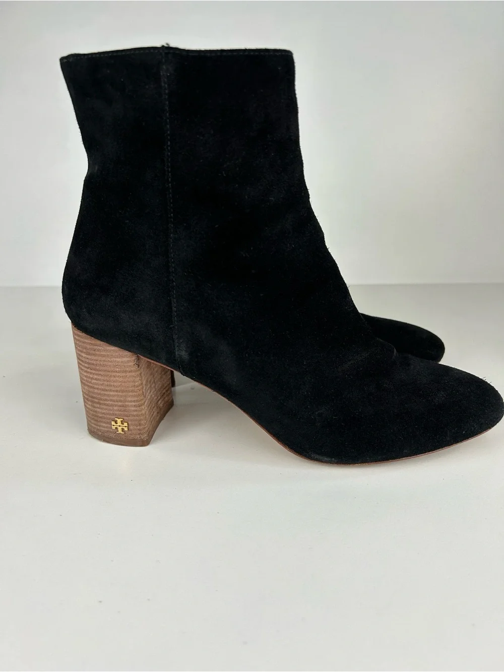 Tory Burch Brooke Black Suede Ankle Boots with Wood Block Heel Size 10